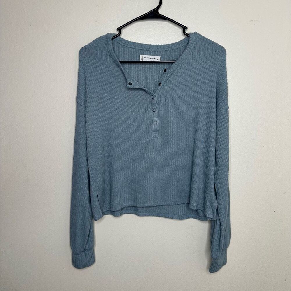 Lucky Brand Ribbed Henley Long‎ Sleeve Blue size XS